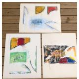 Ed Ruda Signed Colored Chalk & Charcoal Triptych