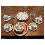 Christmas china grouping - 4pc holly cup & saucer