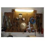 Assortment hand tools, measures, padlocks, brushes