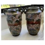 Two HP Nippon double handed antique bird vases