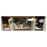 Kitchen cleaning supplies, salad spinner, coffee p