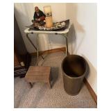 Folding TV tray, Zen garden setup, stool & trash c
