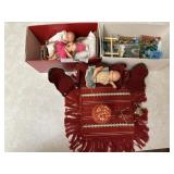 Doll furniture - parlor set, rug, lamp, bike, baby