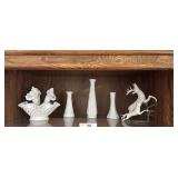 Milk glass ephern petite flower frog, bud vases &