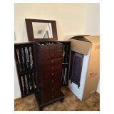 Upright like new jewelry cabinet LOADED with costu