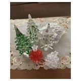 Three glass Christmas tree figures, Sparkle Santa