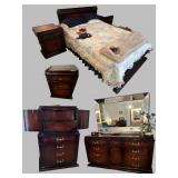Five pc 1980s bedroom suite - full bed, pair night