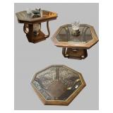 3pc living room glass top table set - pair side ta
