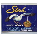 Two 1930s Fruit Box Labels incl Stork (Australia)