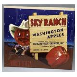 Two 1940s Washington Fruit Box Labels incl Sky