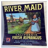 Two 1930s Cali. Fruit Box Labels incl River Maid