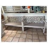 2x$ - Grey painted waiting benches with lattice ba