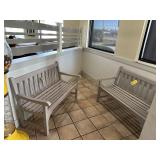 2x$ - Grey painted waiting benches with slat backs