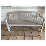 Grey waiting bench with slat back 62" x 23" x 33"