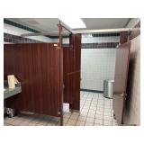 Wood grain bathroom stall partitions - ladies room