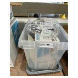 Partial case moist towelettes in plastic tub