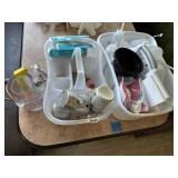 Two tubs SS seasoning shakers, funnels, power stri