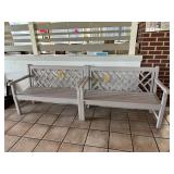 2x$ - Grey painted waiting benches with lattice ba