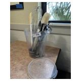 Utensil grouping - 3 whisks, 2 spatulas, slotted s