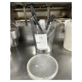 plastic Stock pot with 4 spatulas, 3 tongs, 2 kniv