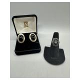 Sterling and Onyx Earring and Ring size 7.5 - 16.3