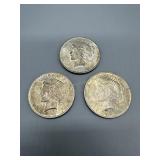 Three 1923 US Peace Dollars