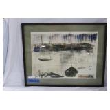 Birdsey watercolor of boats in harbor signed