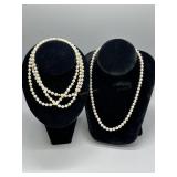 Two Pearl Strands one with 14kt bezels - 41" & 18"