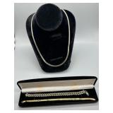 Sterling Omega necklace 24" & Two Sterling bracele
