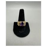14lt Diamond and Amethyst Ring size 11.5 - 16.9 gt