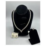 Sterling jewelry grouping incl V necklace, two ear