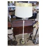 Cast metal white painted floor lamp with milk