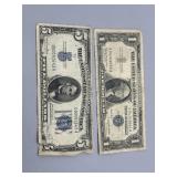 Two US Silver Certificate Bills incl 1934-D $5 mis