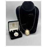 14kt Necklace, 14kt Earrings, 14kt Cameo Pendant/B