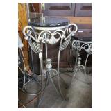 Marbletop cast metal plant stand - 15" x 15" x 37"