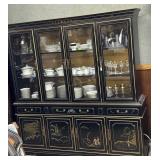 Black lacqured china hutch with Chinese design, 4"