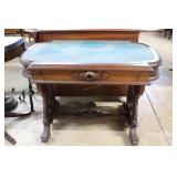 Single drawer pedestal desk with felt top, carved