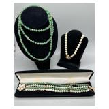 14kt Pearl and Jadeite grouping incl 16" Strand of