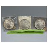 Three US Morgan Silver Dollars: (2)1889, 1890