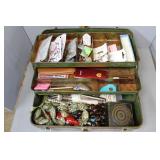 Vintage Tackle box with assorted jewelry, trick sn