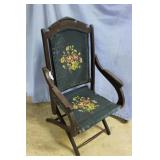 Civil War Era folding carpet needlepoint chair