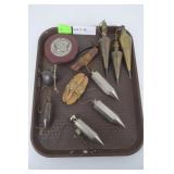 Assorted plumb bob mason tools incl Sokkia, Miller