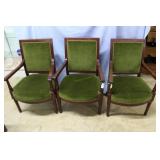 3x$ - Mahogany arm chair in green velvet upholstry