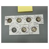 Seven US Silver Quarter: 1939, 1943, 1947-D, 1958,