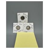 Three US Silver Mercury Dimes: 1942-S, 1944, & 194