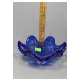 Art glass sculpted pattern, blue, 5ï¿½h., 11ï¿½ dia.