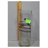 Blenko rectangle wavy & clear glass vase w/