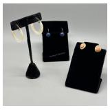 Three 14kt retro style earrings: hoop, stud, and d