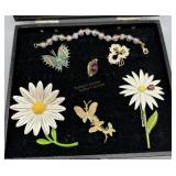 Daisy and Butterfly Brooches with beaded bracelet