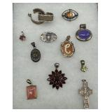 Sterling pendant & brooch incl 'c' cameo, citrus,